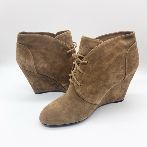 Via Spiga-Tan Suede Leather Lace Up Wedge Booties 9.5 - Picture 3 of 7